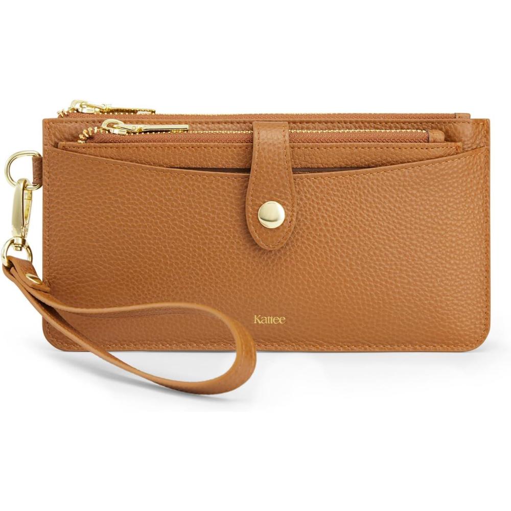 imageKattee Leather Wristlet Wallets for Women RFID Wallets Women Top Grain Leather Card Holder Phone Purses Clutch BagsBrown