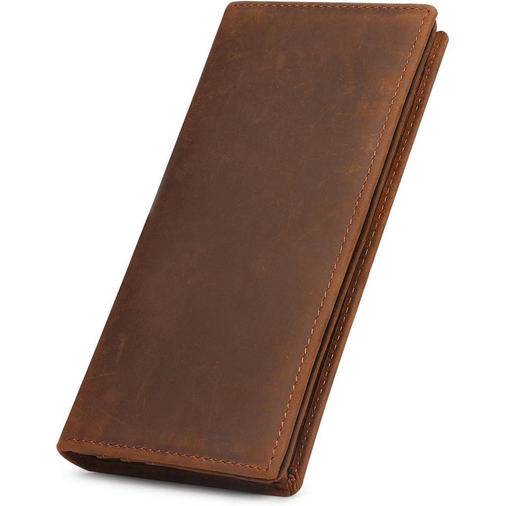 imageKattee Mens Vintage Genuine Leather Long Wallet for Checkbook Credit Cards1Brown