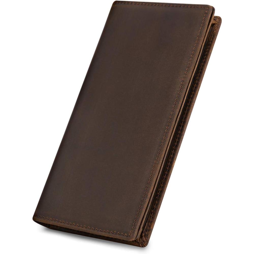 imageKattee Mens Vintage Genuine Leather Long Wallet for Checkbook Credit Cards1Dark Brown2