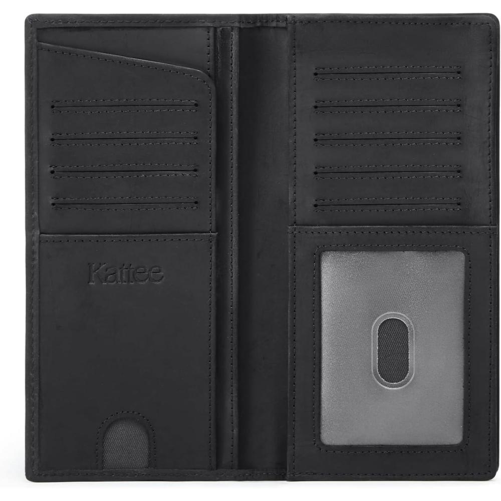 imageKattee Mens Vintage Genuine Leather Long Wallet for Checkbook Credit Cards2Black New with gift box