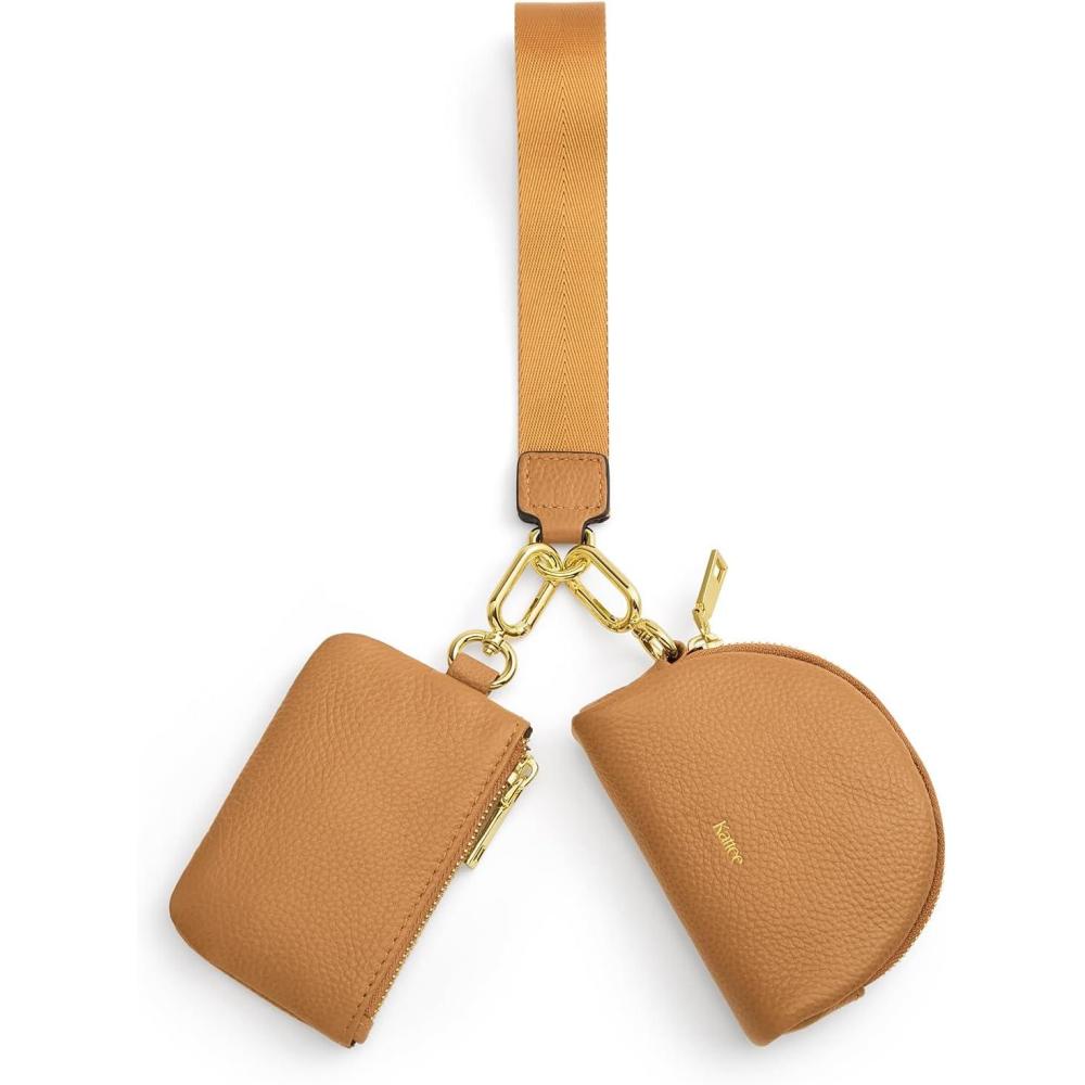 imageKattee Mini Leather Wristlet Wallets for Women RFID Blocking Wallet Women Dual Pouch Keychain Coin Purse Change PouchBrown