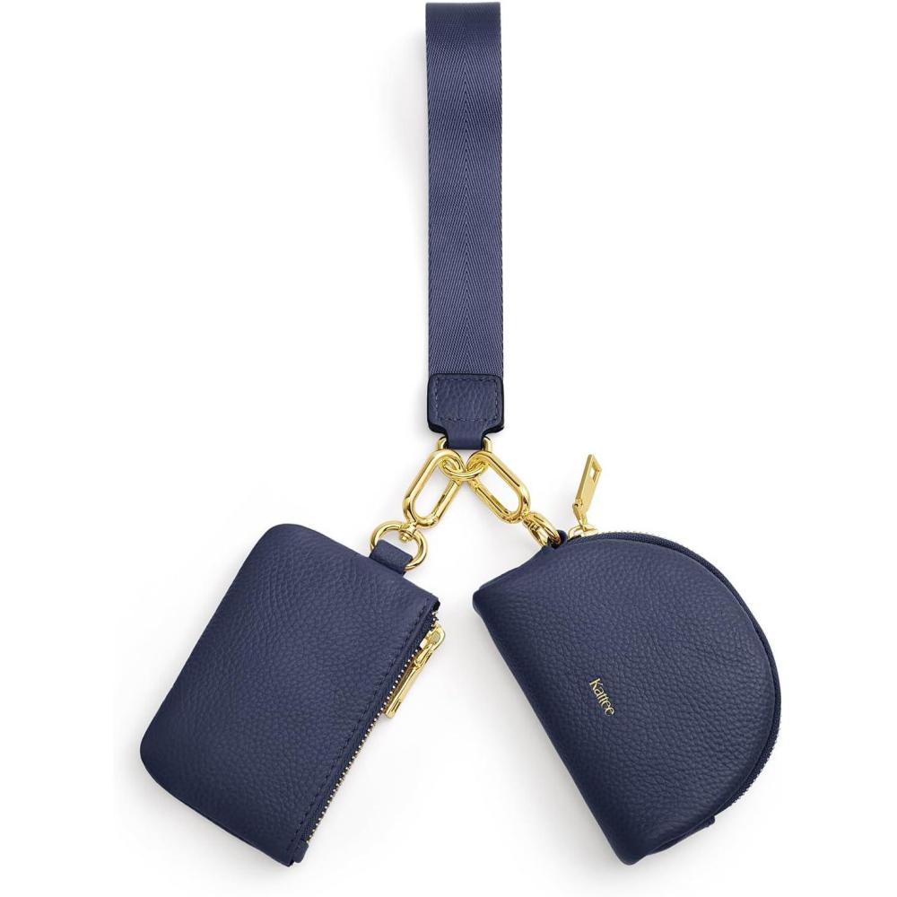imageKattee Mini Leather Wristlet Wallets for Women RFID Blocking Wallet Women Dual Pouch Keychain Coin Purse Change PouchDark Blue