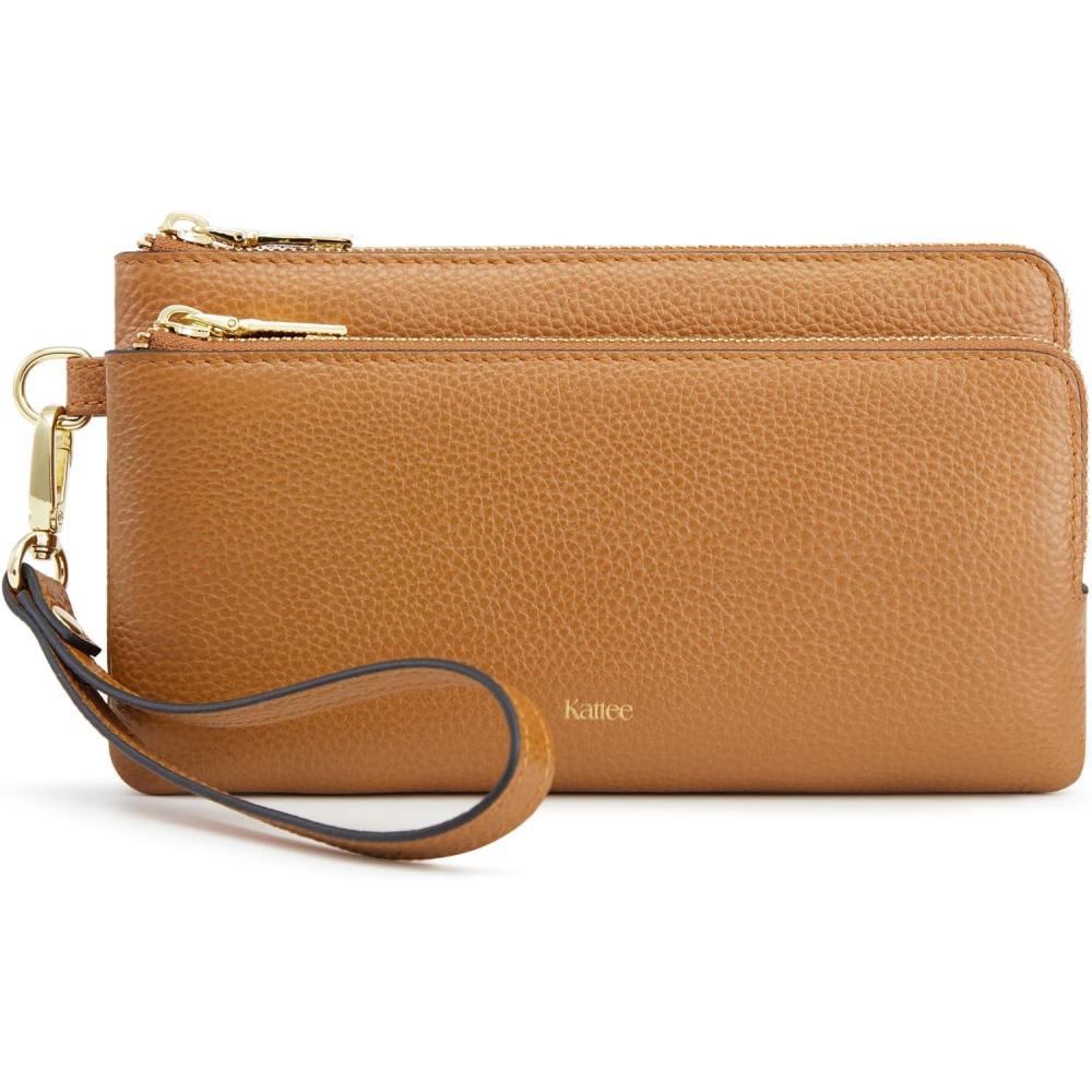 imageKattee RFID Wallet Women Leather Wristlet Wallets for Women Slim Clutch Purses with Credit Card HolderBrown