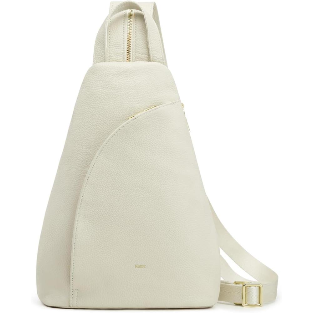 imageKattee Sling Bag for Women Crossbody Fanny Packs Chest Bag Top Grain Leather Daypack Backpack RFID Blocking TravelBeige