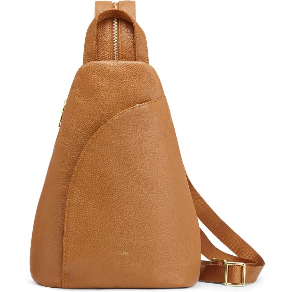 imageKattee Sling Bag for Women Crossbody Fanny Packs Chest Bag Top Grain Leather Daypack Backpack RFID Blocking TravelBrown