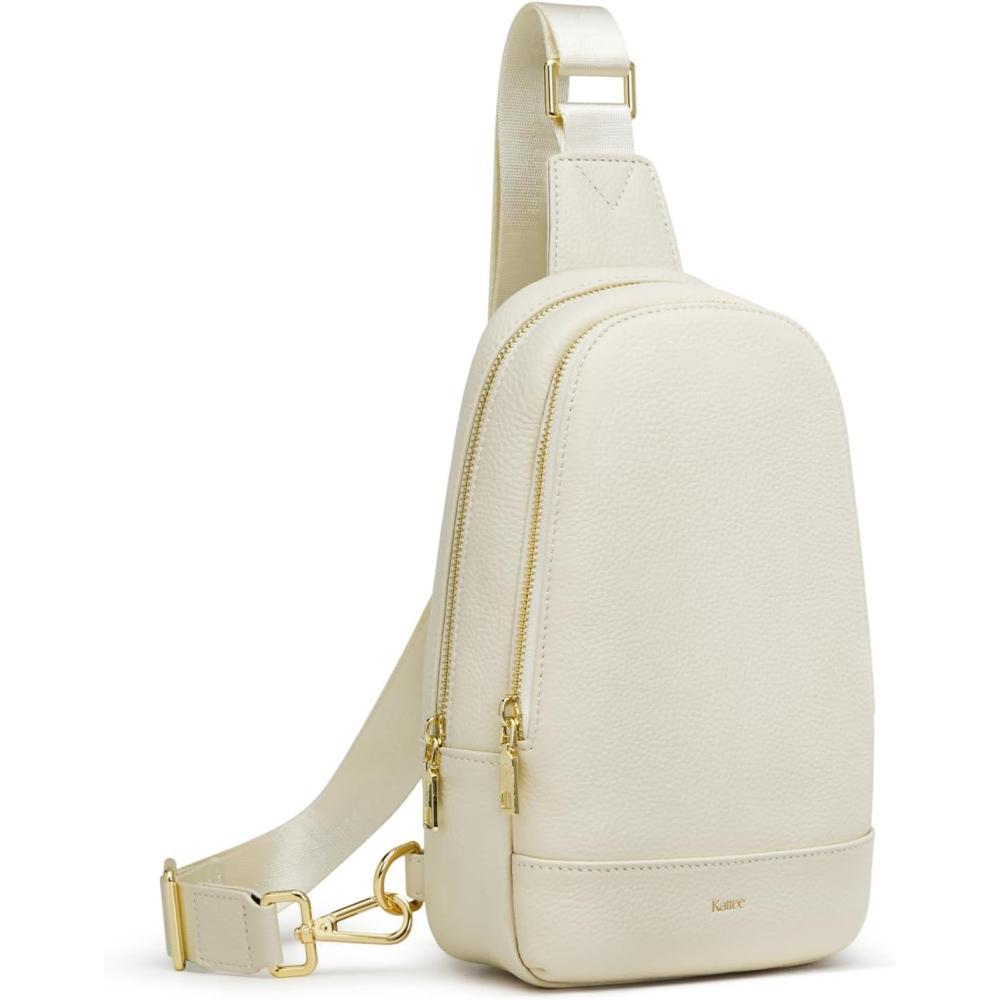 imageKattee Sling Bag for Women Crossbody Soft Leather Fanny Packs for Women Small Crossbody Chest Bag with RFID BlockingBeige