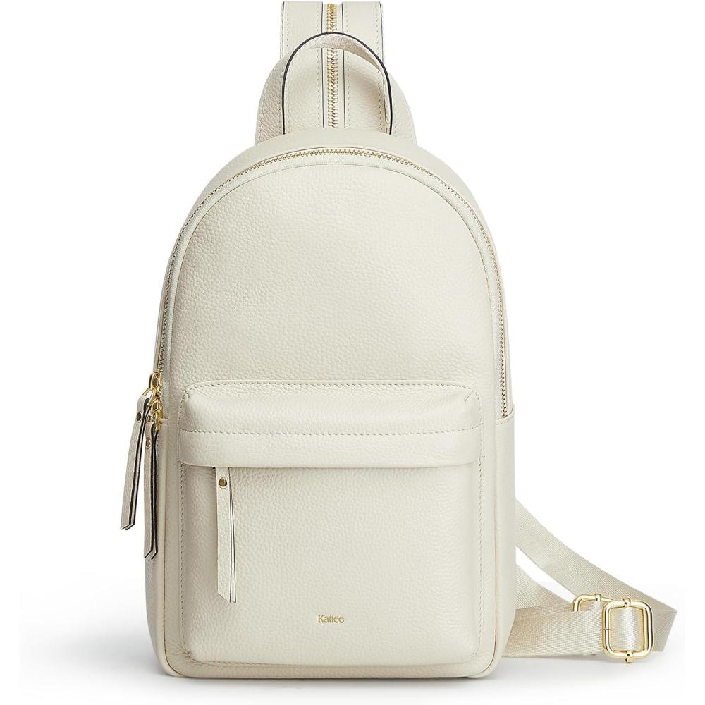 imageKattee Sling Bag for Women Leather Crossbody Purses for Women Sling Backpack Travel Bag with RFID Blocking BlackBeige