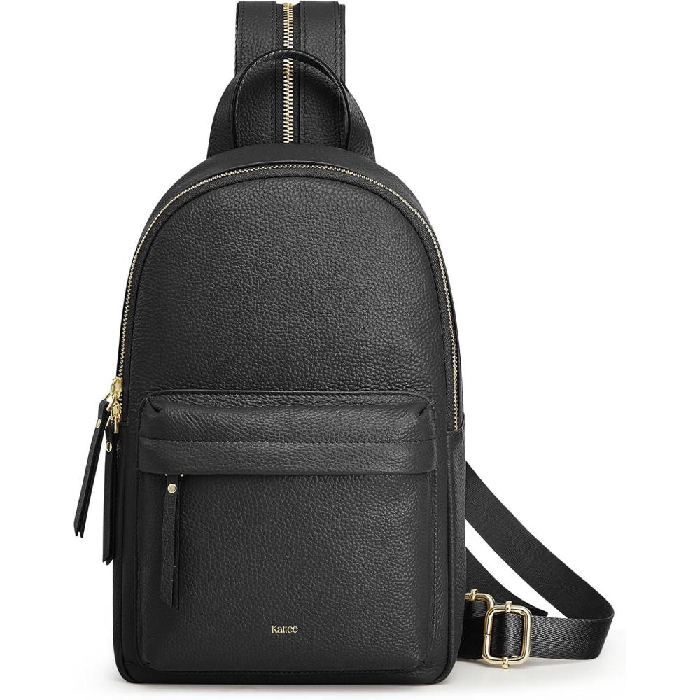 imageKattee Sling Bag for Women Leather Crossbody Purses for Women Sling Backpack Travel Bag with RFID Blocking BlackBlack