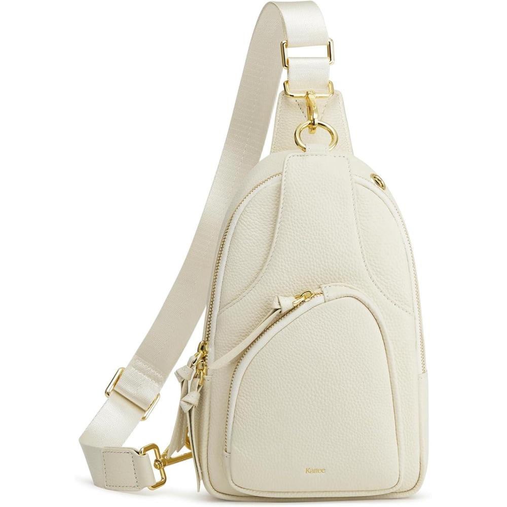 imageKattee Sling Bag for Women Leather Fanny Packs Crossbody Purse Small Chest Bag with RFID Blocking BlackBeige