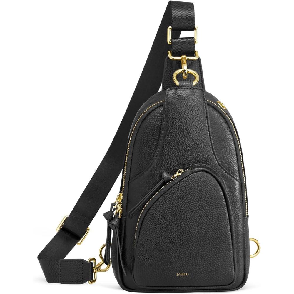 imageKattee Sling Bag for Women Leather Fanny Packs Crossbody Purse Small Chest Bag with RFID Blocking BlackBlack