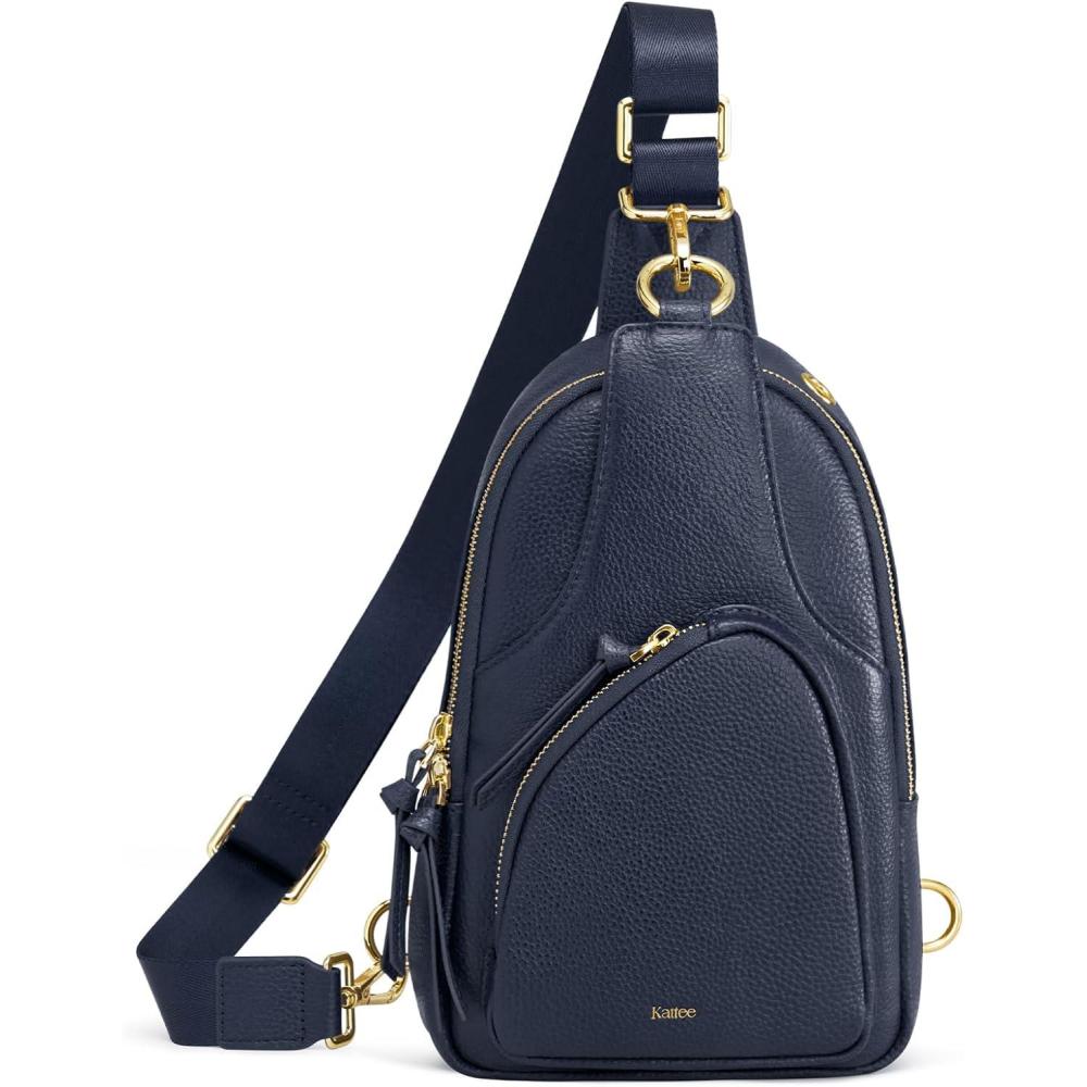 imageKattee Sling Bag for Women Leather Fanny Packs Crossbody Purse Small Chest Bag with RFID Blocking BlackBlue