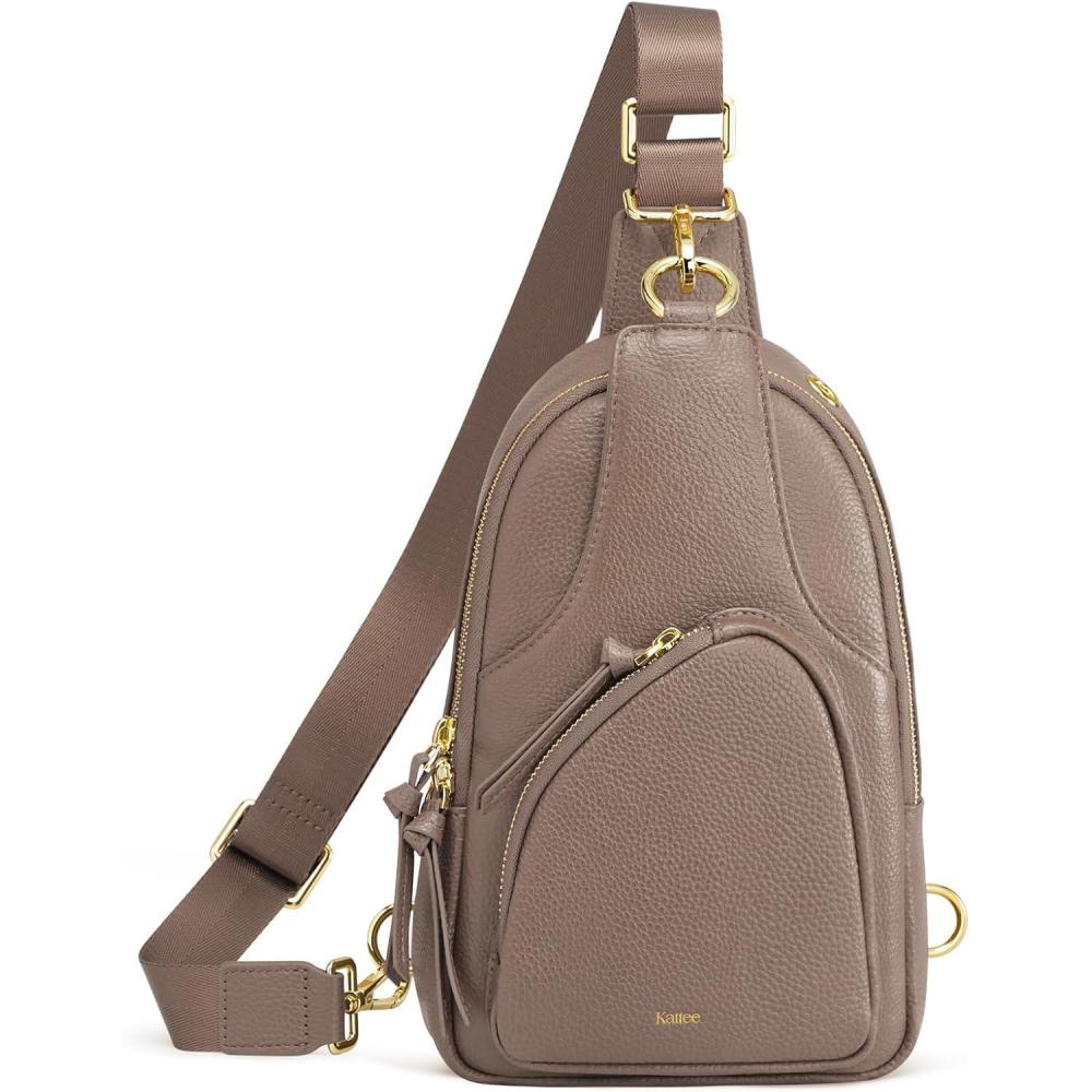 imageKattee Sling Bag for Women Leather Fanny Packs Crossbody Purse Small Chest Bag with RFID Blocking BlackKhaki