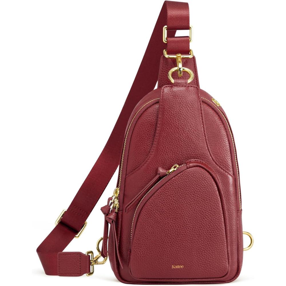 imageKattee Sling Bag for Women Leather Fanny Packs Crossbody Purse Small Chest Bag with RFID Blocking BlackRed