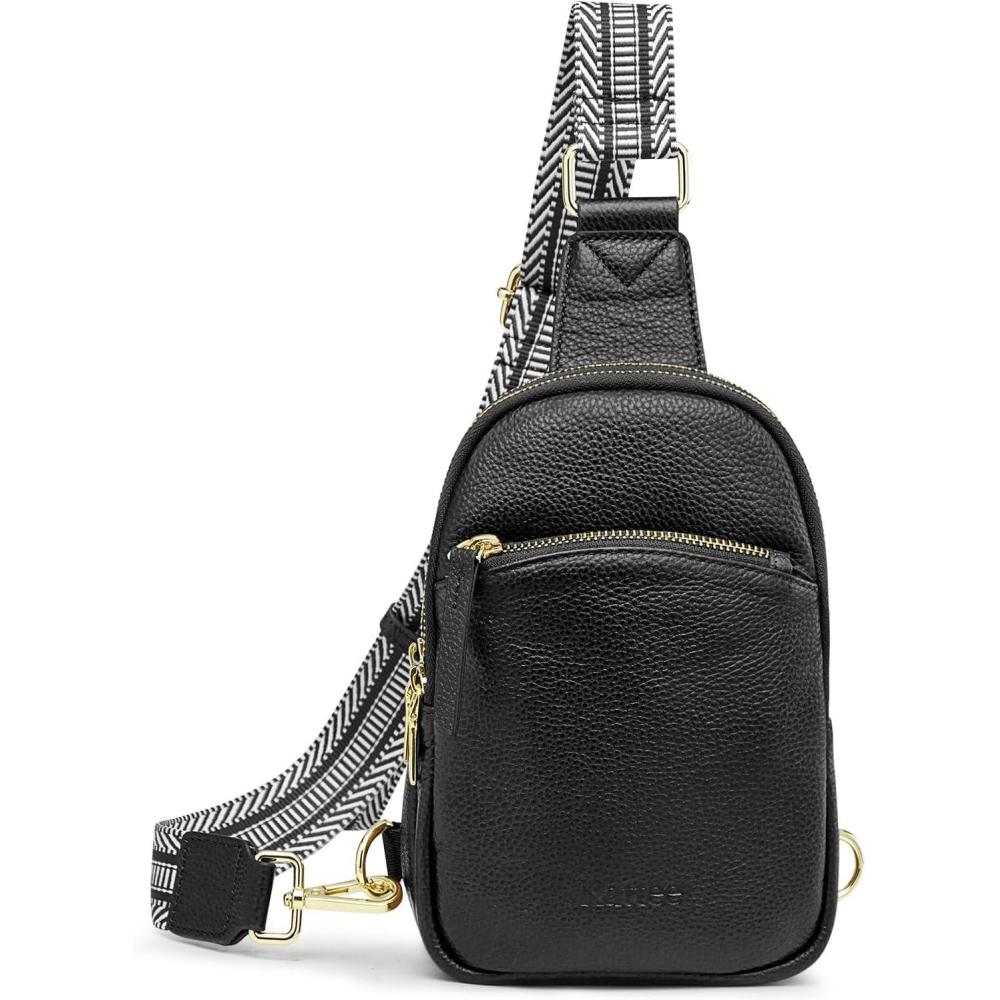 imageKattee Sling Bag for Women Small Genuine Leather Crossbody Chest Bags Fanny Packs Soft Shoulder Daypack Travel OutdoorBlack