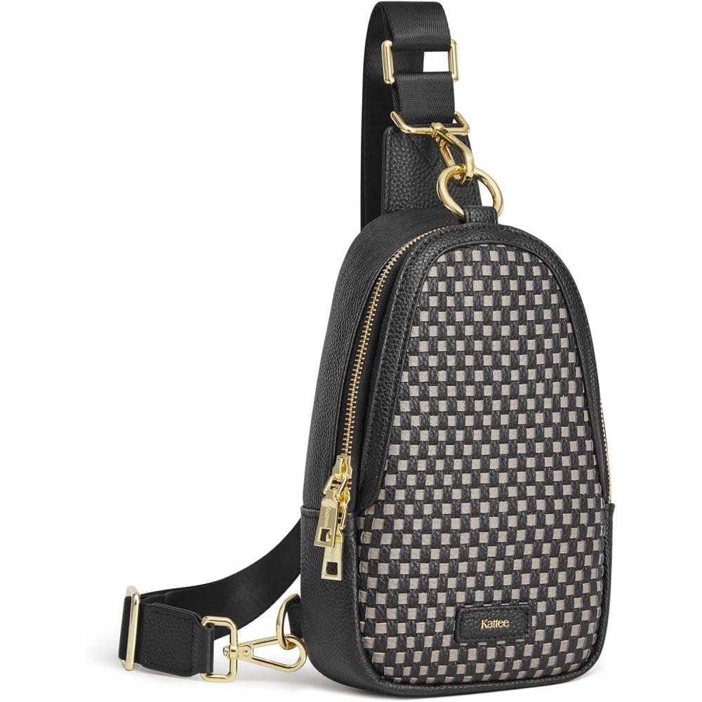 imageKattee Sling Crossbody Bag for Women Leather Fanny Pack Crossbody Sling Bags RFID Purse Chest Bag Small Daypack for WomenBlack