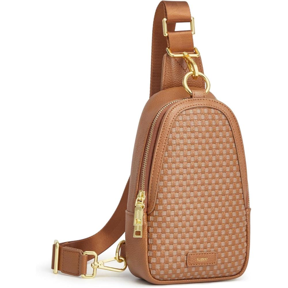 imageKattee Sling Crossbody Bag for Women Leather Fanny Pack Crossbody Sling Bags RFID Purse Chest Bag Small Daypack for WomenBrown