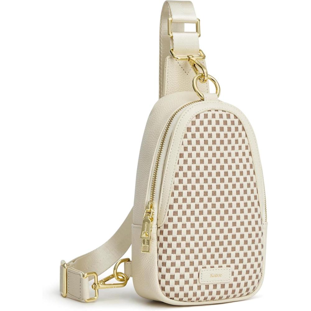 imageKattee Sling Crossbody Bag for Women Leather Fanny Pack Crossbody Sling Bags RFID Purse Chest Bag Small Daypack for WomenWhite