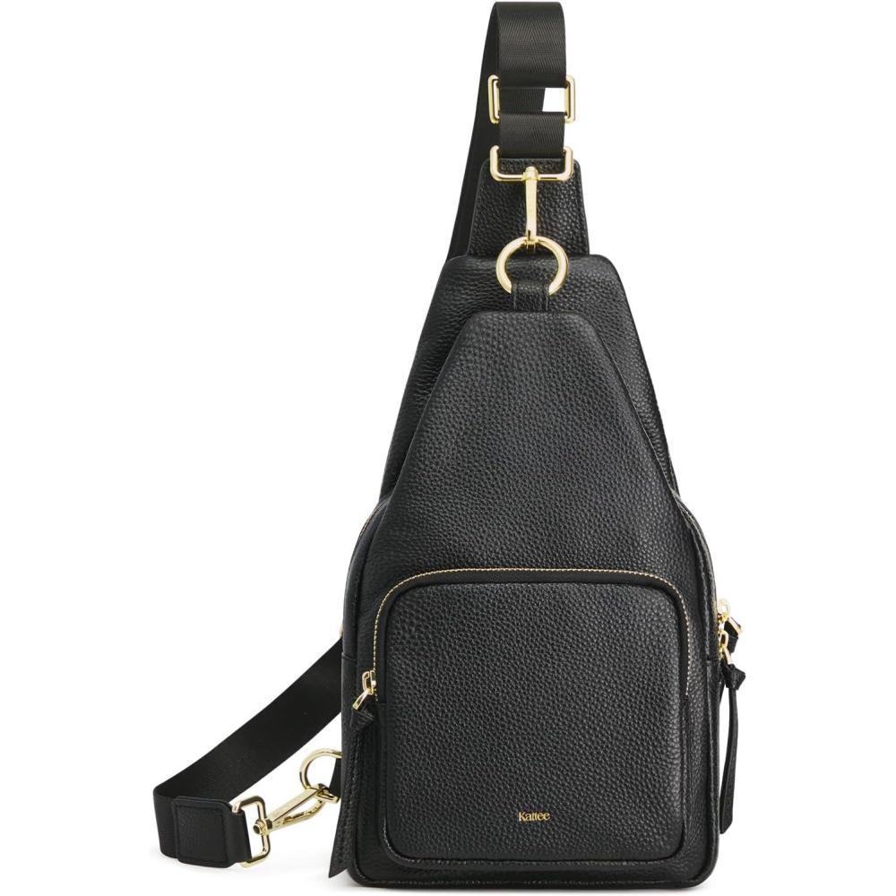 imageKattee Small Sling Bag for Women Leather Fanny Packs Crossbody Purse Chest Bag for Travel with RFID Blocking BlackBlack