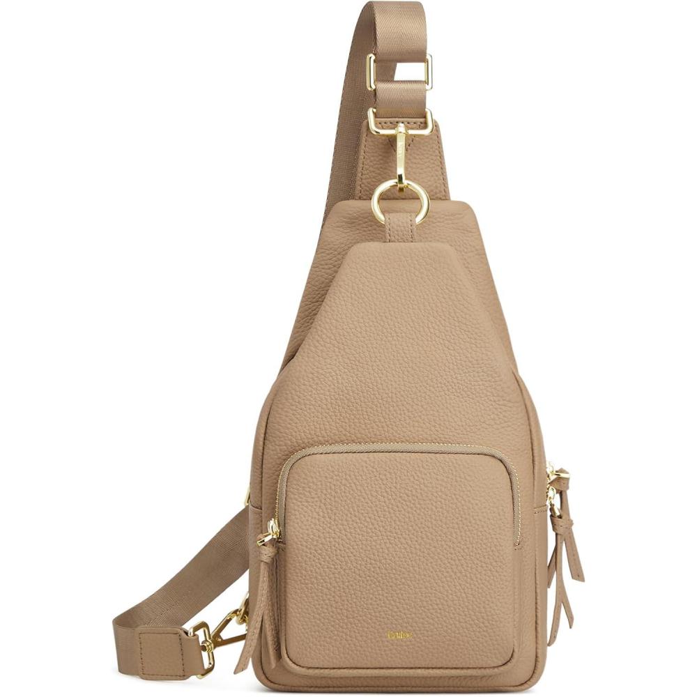 imageKattee Small Sling Bag for Women Leather Fanny Packs Crossbody Purse Chest Bag for Travel with RFID Blocking BlackTan