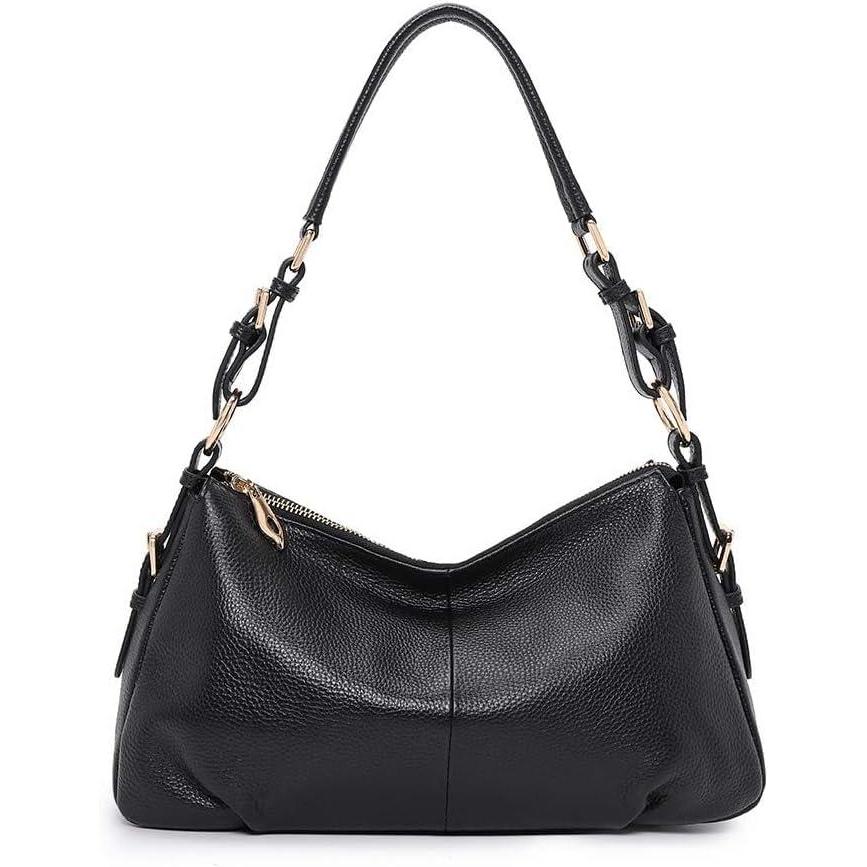 imageKattee Soft Leather Hobo Handbags for Women Genuine Top Handle Bags Vintage Shoulder PursesBlack