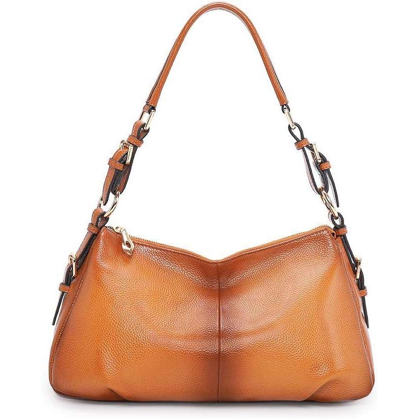 imageKattee Soft Leather Hobo Handbags for Women Genuine Top Handle Bags Vintage Shoulder PursesBrown