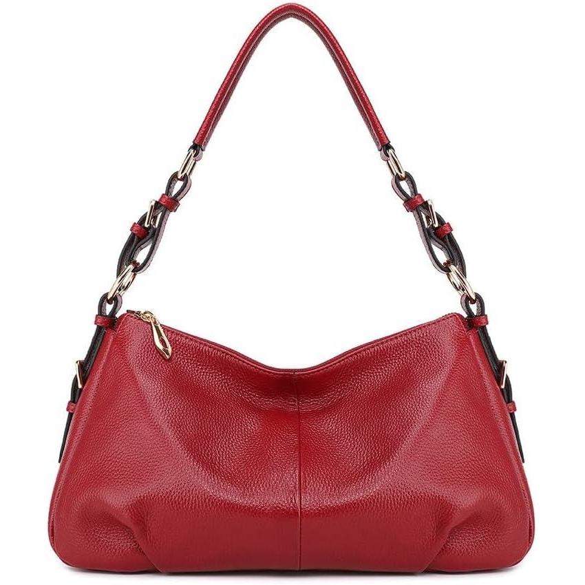 imageKattee Soft Leather Hobo Handbags for Women Genuine Top Handle Bags Vintage Shoulder PursesWine Red