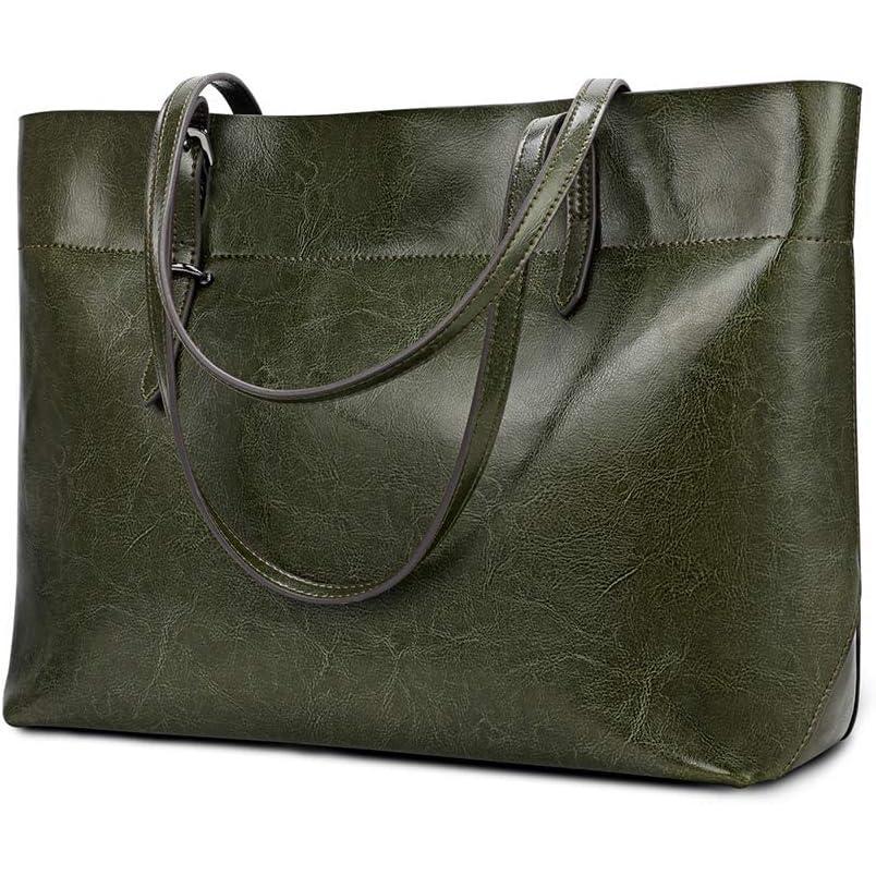 imageKattee Vintage Genuine Leather Tote Shoulder Bag for Women Satchel Handbag with Top HandlesGreen