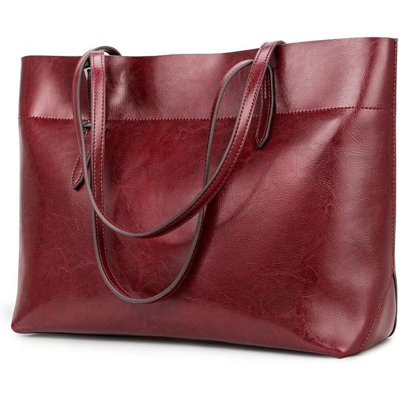imageKattee Vintage Genuine Leather Tote Shoulder Bag for Women Satchel Handbag with Top HandlesRed