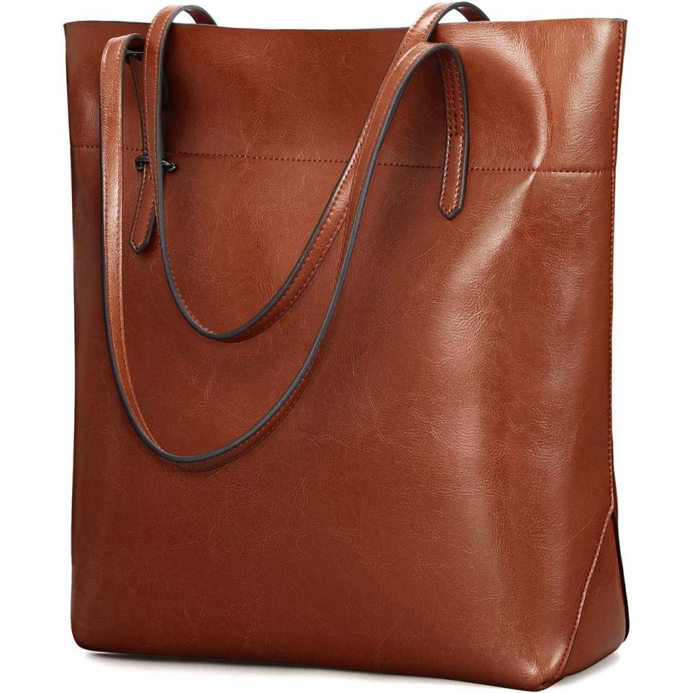 imageKattee Vintage Genuine Leather Tote Shoulder Handbag for Woman with Adjustable HandlesBrown