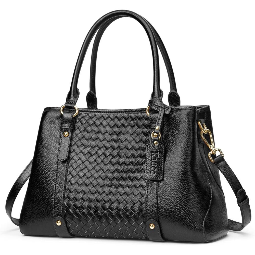 imageKattee Women Soft Genuine Leather Satchel Bags Top Handle Crossbody Purses and Handbags Totes Shoulder HoboBlack