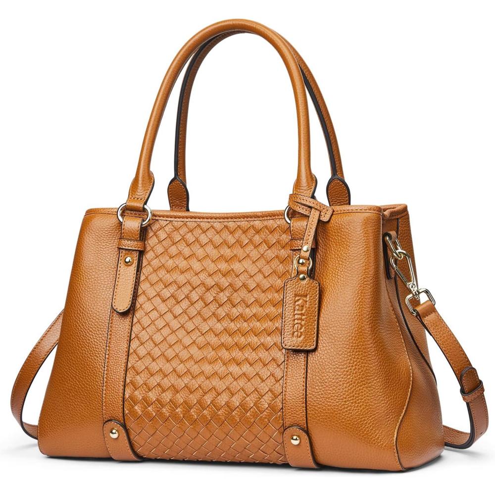 imageKattee Women Soft Genuine Leather Satchel Bags Top Handle Crossbody Purses and Handbags Totes Shoulder HoboBrown