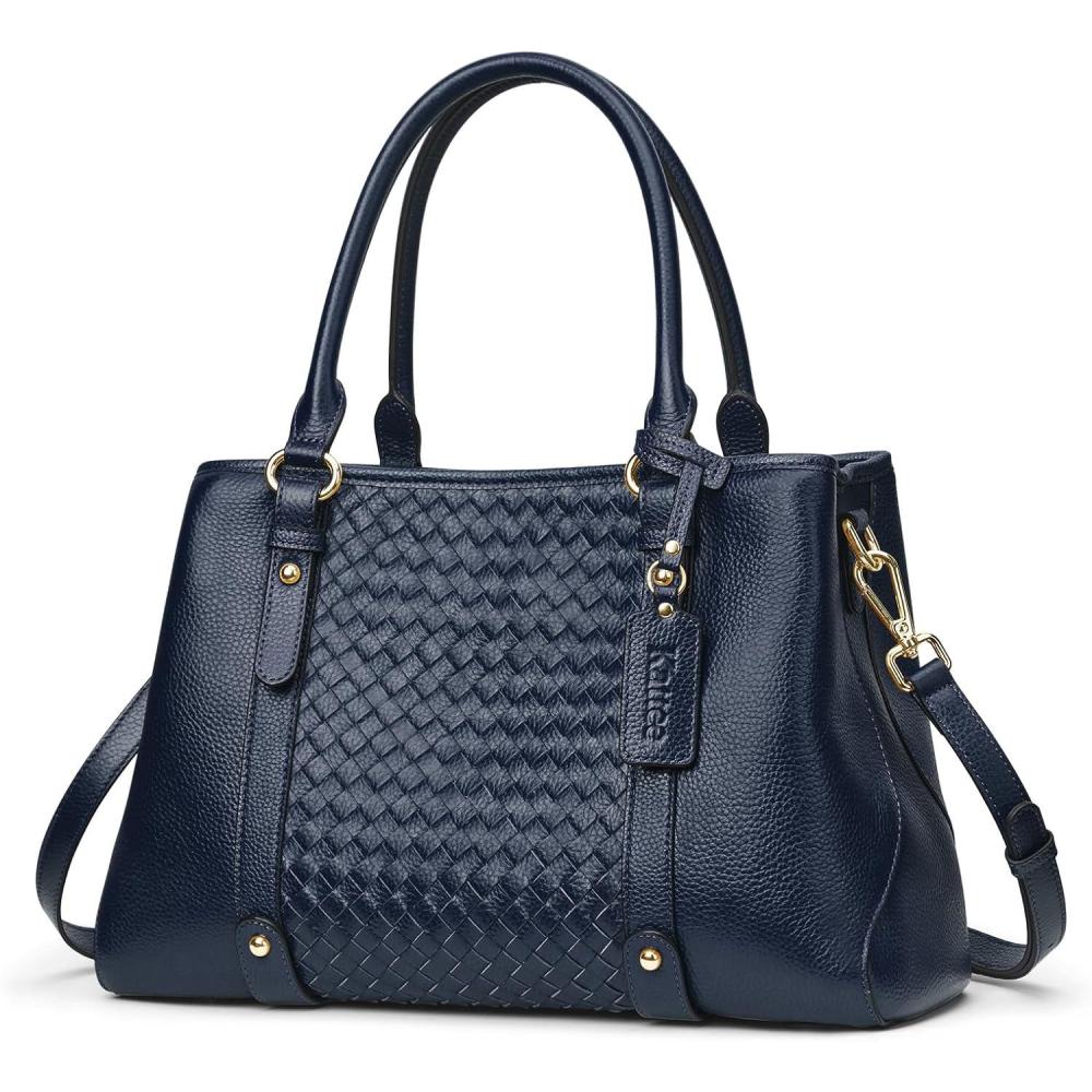 imageKattee Women Soft Genuine Leather Satchel Bags Top Handle Crossbody Purses and Handbags Totes Shoulder HoboDark Blue