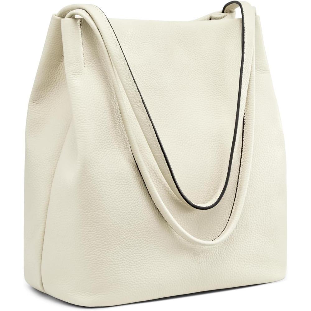 imageKattee Women Soft Genuine Leather Totes Shoulder Bag Purses and Handbags with Top Magnetic Snap ClosureBeige