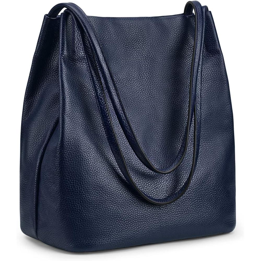 imageKattee Women Soft Genuine Leather Totes Shoulder Bag Purses and Handbags with Top Magnetic Snap ClosureDark Blue