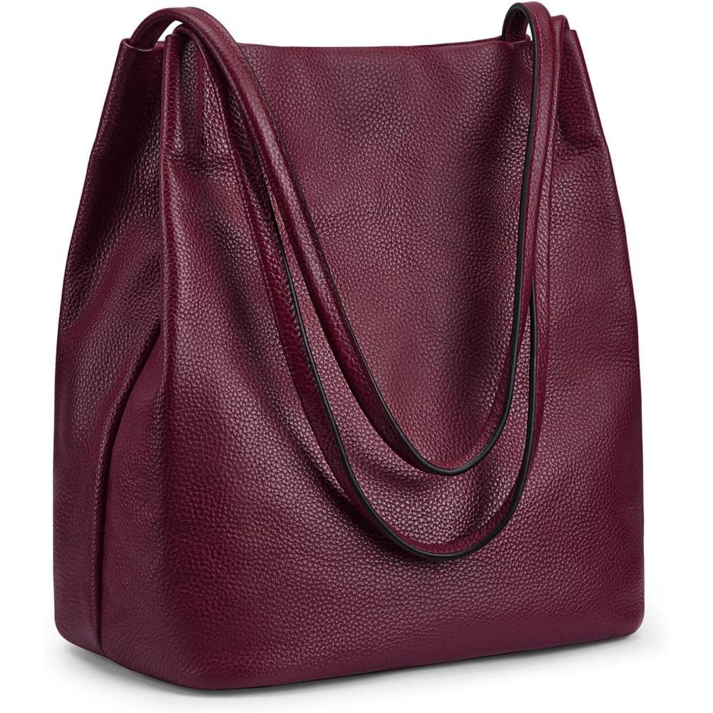 imageKattee Women Soft Genuine Leather Totes Shoulder Bag Purses and Handbags with Top Magnetic Snap ClosureDark Purple