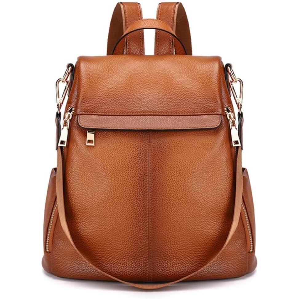 imageKattee Womens AntiTheft Backpack Purse Genuine Leather Shoulder Bag Fashion Ladies Satchel BagsBrown a Bit Orange