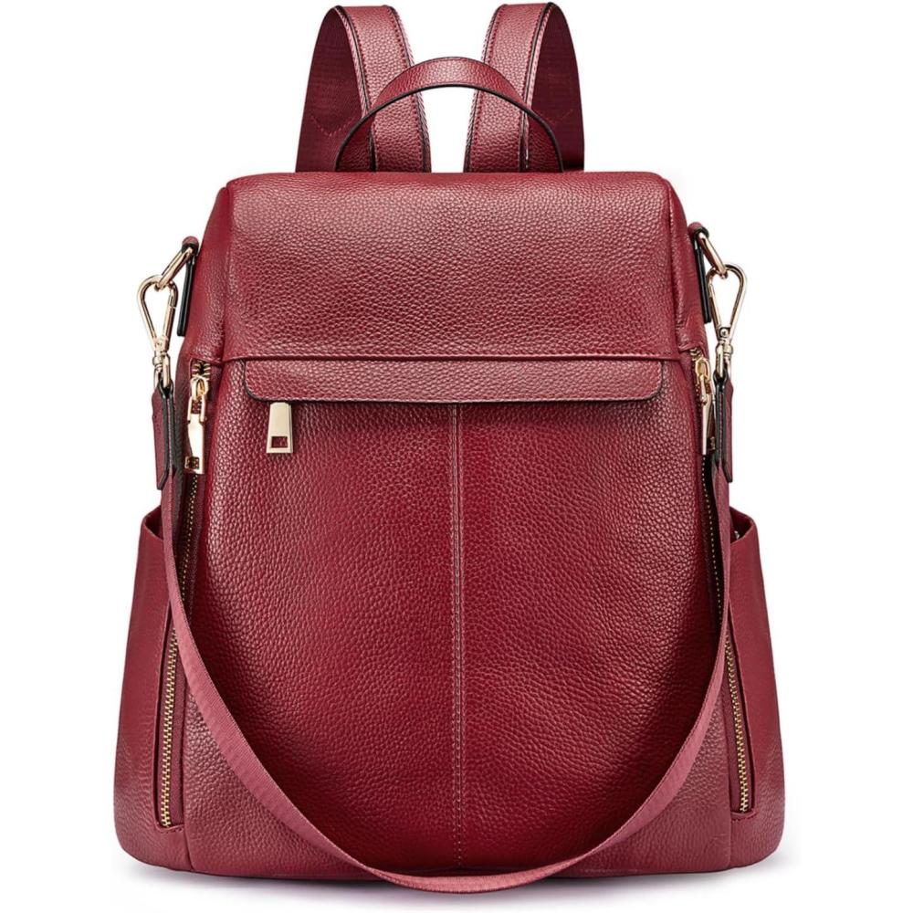 imageKattee Womens AntiTheft Backpack Purse Genuine Leather Shoulder Bag Fashion Ladies Satchel BagsWine Red
