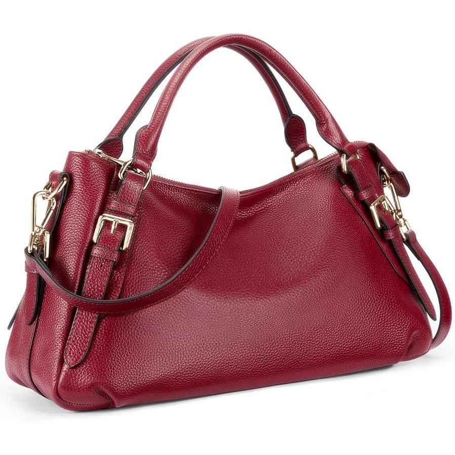 imageKattee Womens Soft Genuine Leather Satchel Purses Top Handle Crossbody Bags Ladies Designer Medium Size Hobo HandbagsWine Red