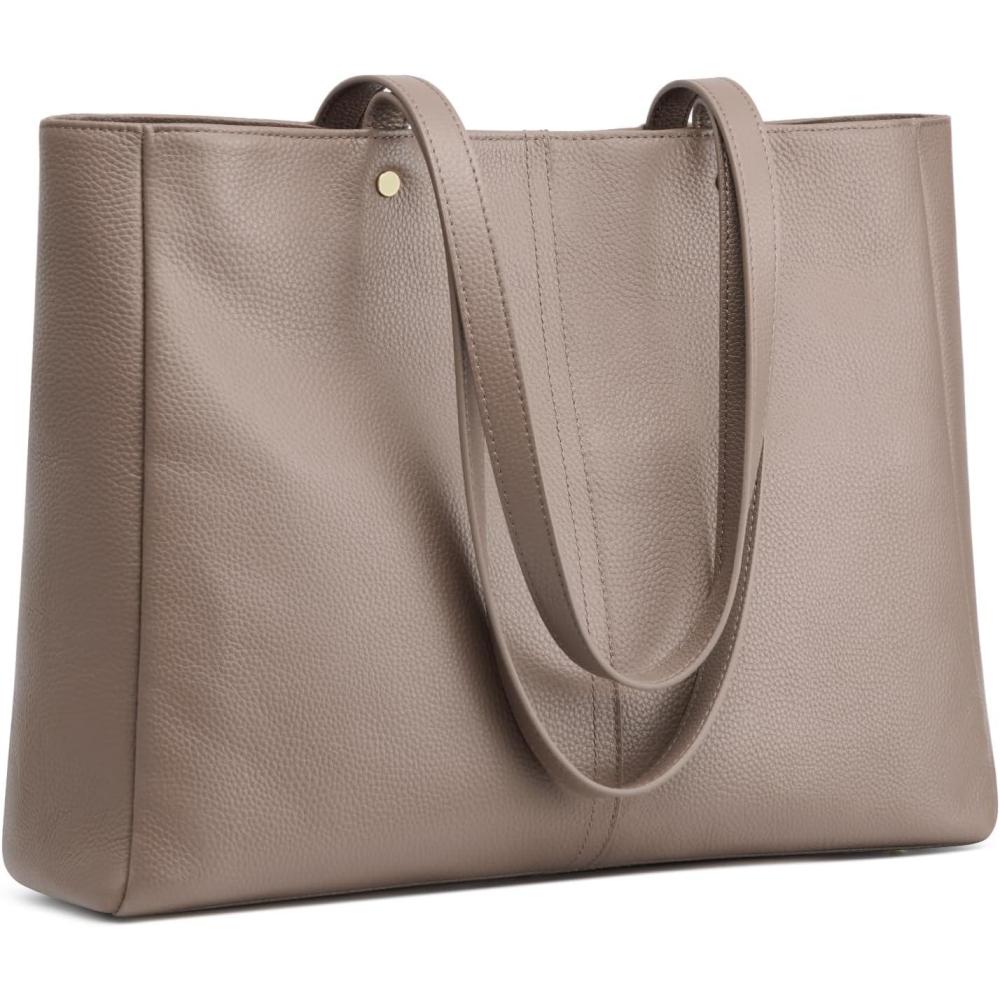 imageKattee Womens Soft Leather Work Tote Shoulder BagLarge Capacity Designer Satchel Handbags with Luggage SleeveKhaki