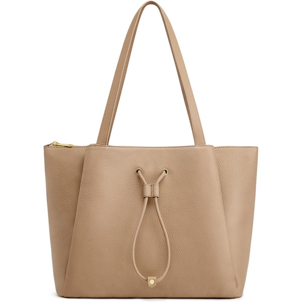 imageKattee Work Tote Bags for Women Large Genuine Leather Shoulder Handbags with Laptop CompartmentApricot