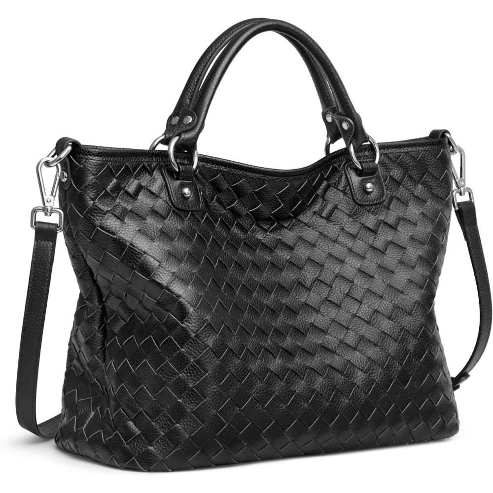 imageKattee Woven Bag for Women Leather Tote Bag Large Handbag and Purse Retro Handmade Shoulder BagBlack