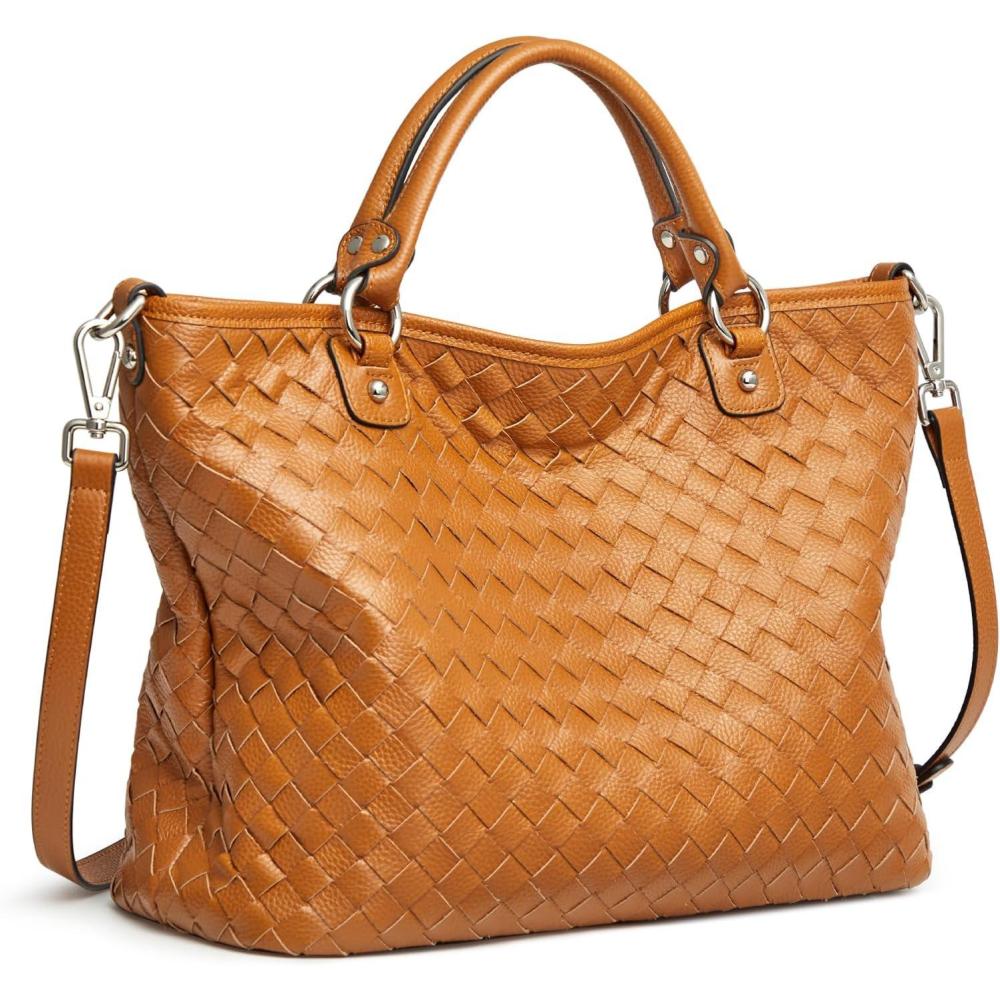 imageKattee Woven Bag for Women Leather Tote Bag Large Handbag and Purse Retro Handmade Shoulder BagBrown
