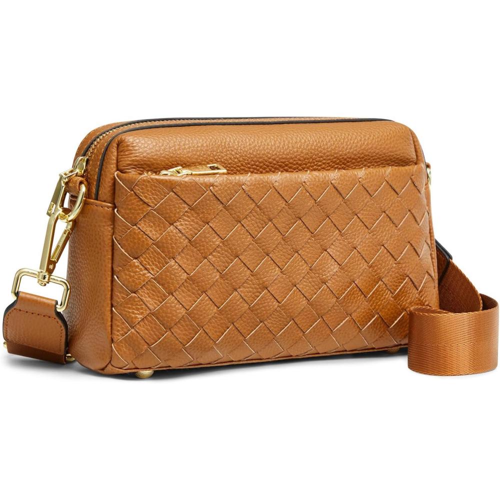 imageKattee Woven Bag for Women Small Soft Genuine Leather Shoulder Purses and Handbags CrossbodyBrown