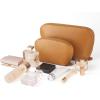 Kattee Leather Makeup Bag, Travel Cosmetic Bag Set, Toiletry Bag Organizer for Women, 1-PACK, Medium, Brown(Brown)