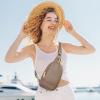 Kattee Leather Sling Bag for Women, Womens Leather Fanny Crossbody Purse for Travel，Small Sling Bag with RFID Blocking(Khaki)