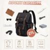 Kattee Men’s Leather Canvas Backpack Large School Bag Travel Rucksack Black(Black)