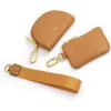 Kattee Mini Leather Wristlet Wallets for Women, RFID Blocking Wallet Women, Dual Pouch Keychain Coin Purse Change Pouch(Brown)