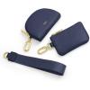Kattee Mini Leather Wristlet Wallets for Women, RFID Blocking Wallet Women, Dual Pouch Keychain Coin Purse Change Pouch(Dark Blue)