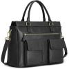 Kattee Leather Briefcase for Women, 15 Inches Laptop Bag, Work Tote with Luggage/Shoulder Strap(Black)