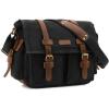 Kattee Leather Canvas Camera Bag Vintage DSLR SLR Messenger Shoulder Bag(Black)